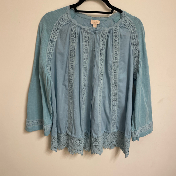 Logo Lavish Lori Goldstein Blue Embroidered Button Top Size M - Picture 1 of 4